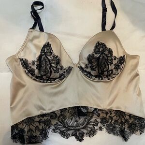 Elegant Lace Trim Satin Bralette - Black and Tan